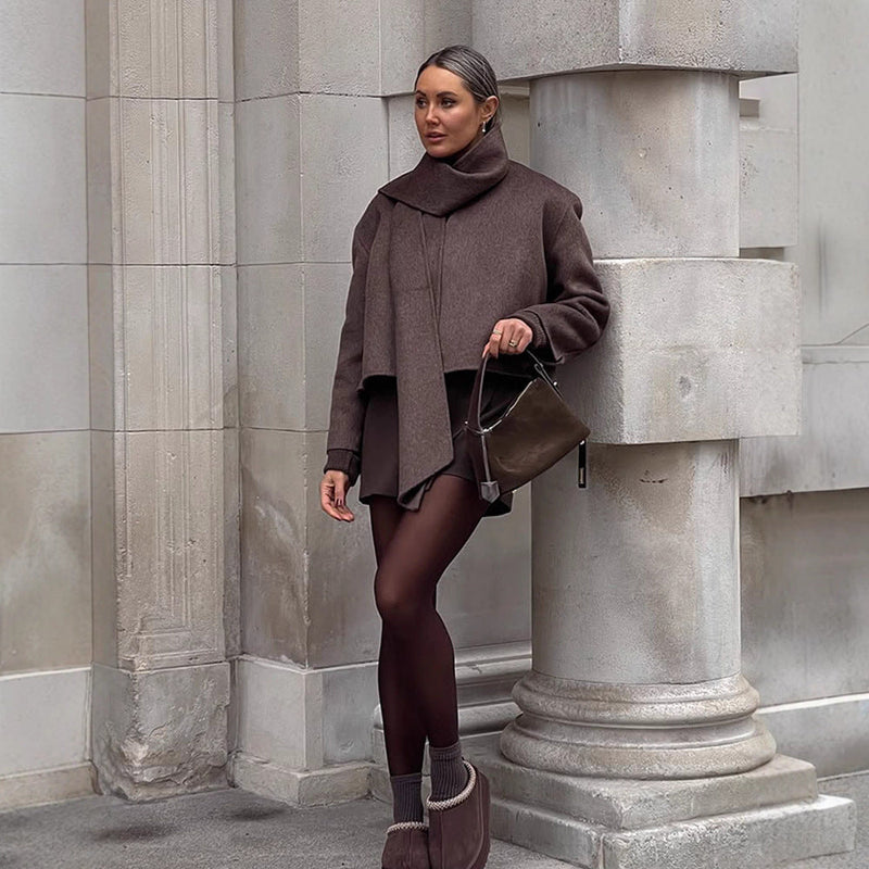 Oversized Wickeljacke mit Kuschelkragen für Damen