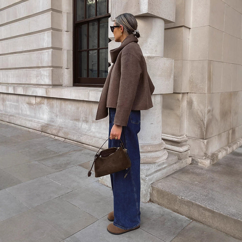 Oversized Wickeljacke mit Kuschelkragen für Damen