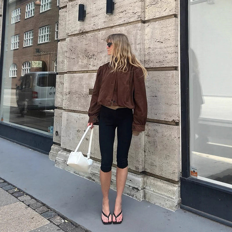 Oversized Wildlederjacke für Damen mit Voluminösen Ärmeln