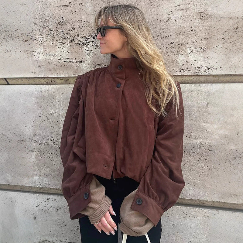 Oversized Wildlederjacke für Damen mit Voluminösen Ärmeln