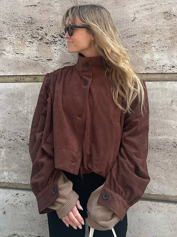 Oversized Wildlederjacke für Damen mit Voluminösen Ärmeln