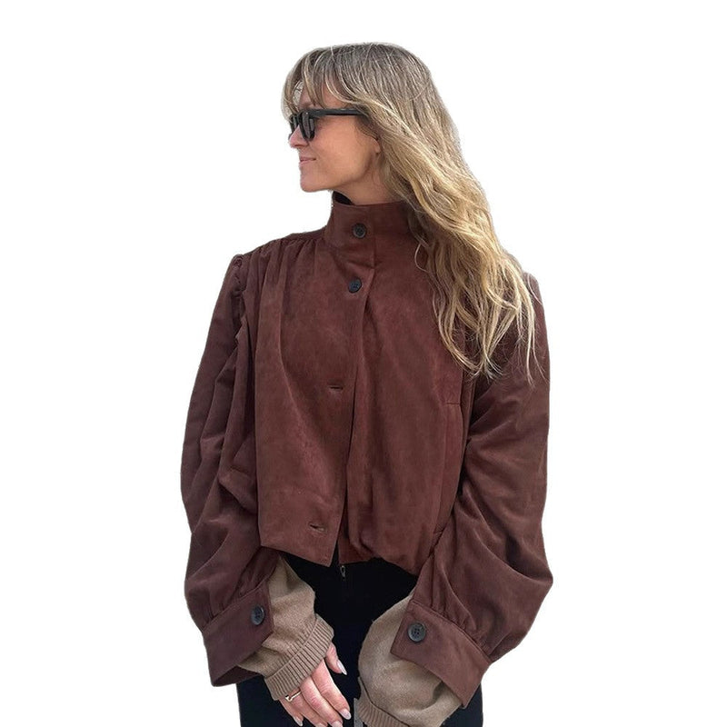 Oversized Wildlederjacke für Damen mit Voluminösen Ärmeln