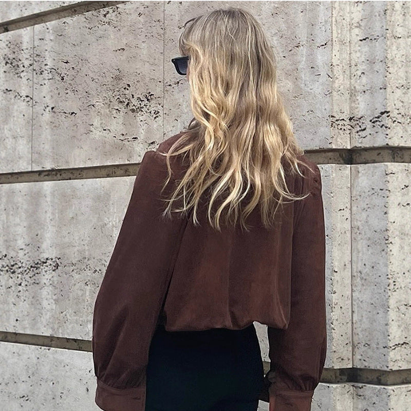 Oversized Wildlederjacke für Damen mit Voluminösen Ärmeln