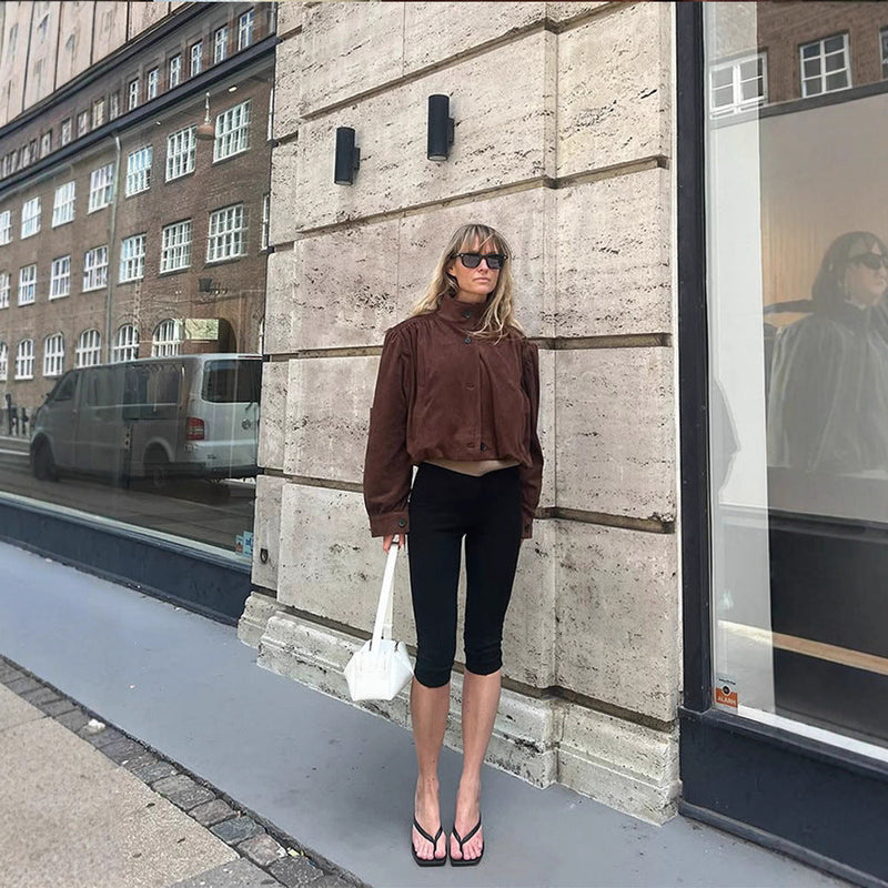 Oversized Wildlederjacke für Damen mit Voluminösen Ärmeln