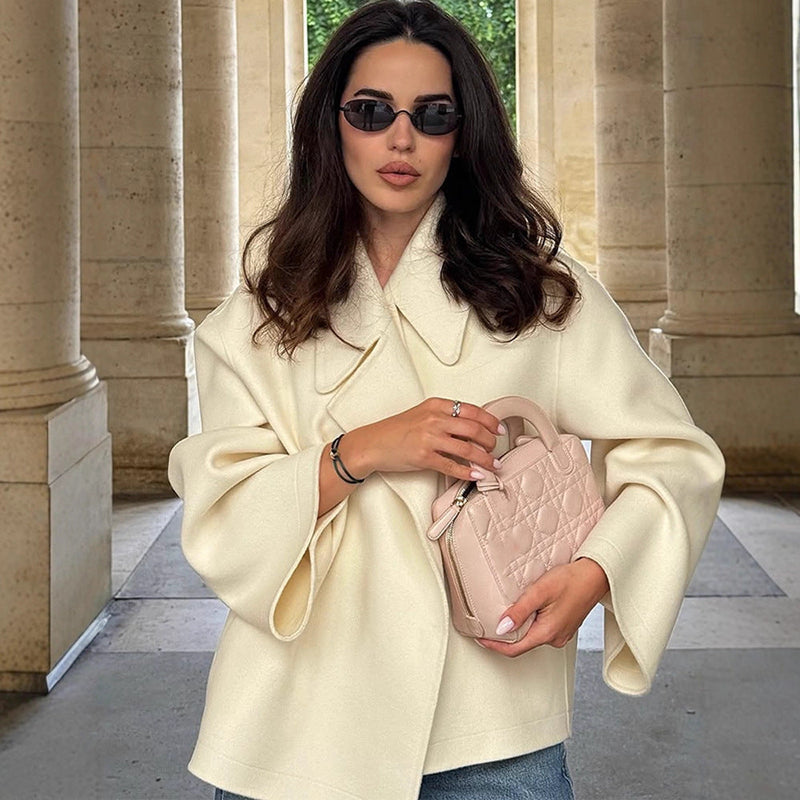 Oversized Wolljacke mit Voluminösen Ärmeln für Damen