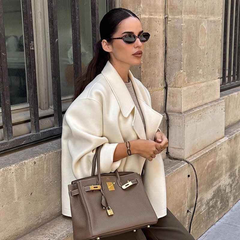 Oversized Wolljacke mit Voluminösen Ärmeln für Damen