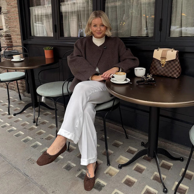 Oversized Wolljacke mit eleganten Knöpfen für Damen