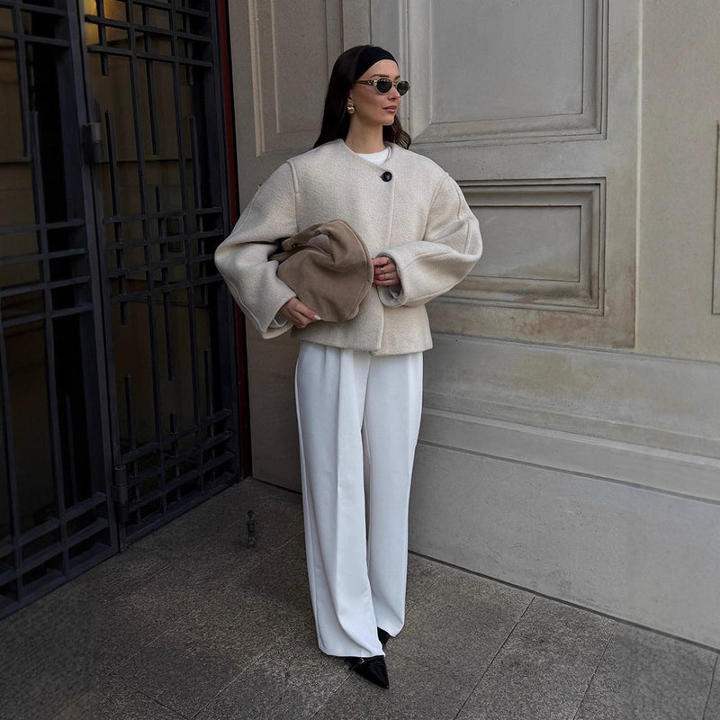 Oversized Wolljacke mit eleganten Knöpfen für Damen