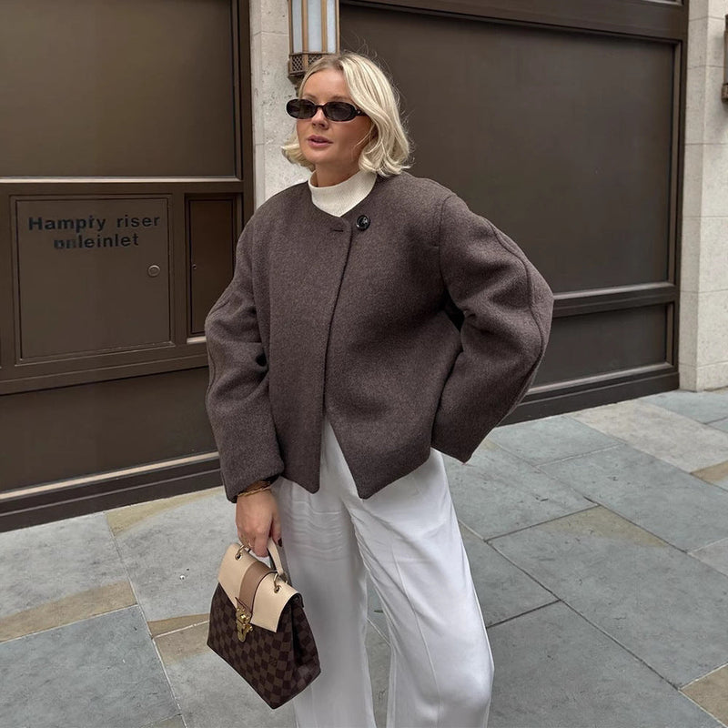 Oversized Wolljacke mit eleganten Knöpfen für Damen