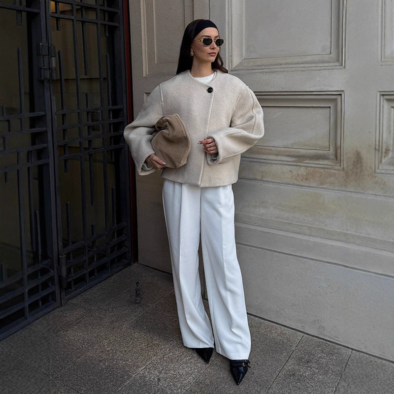 Oversized Wolljacke mit eleganten Knöpfen für Damen