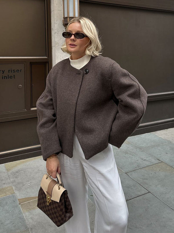 Oversized Wolljacke mit eleganten Knöpfen für Damen