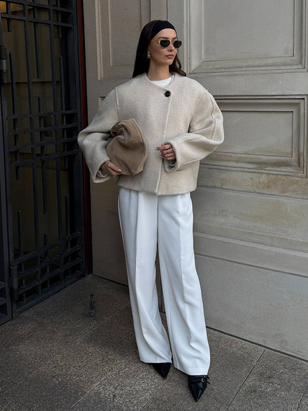 Oversized Wolljacke mit eleganten Knöpfen für Damen