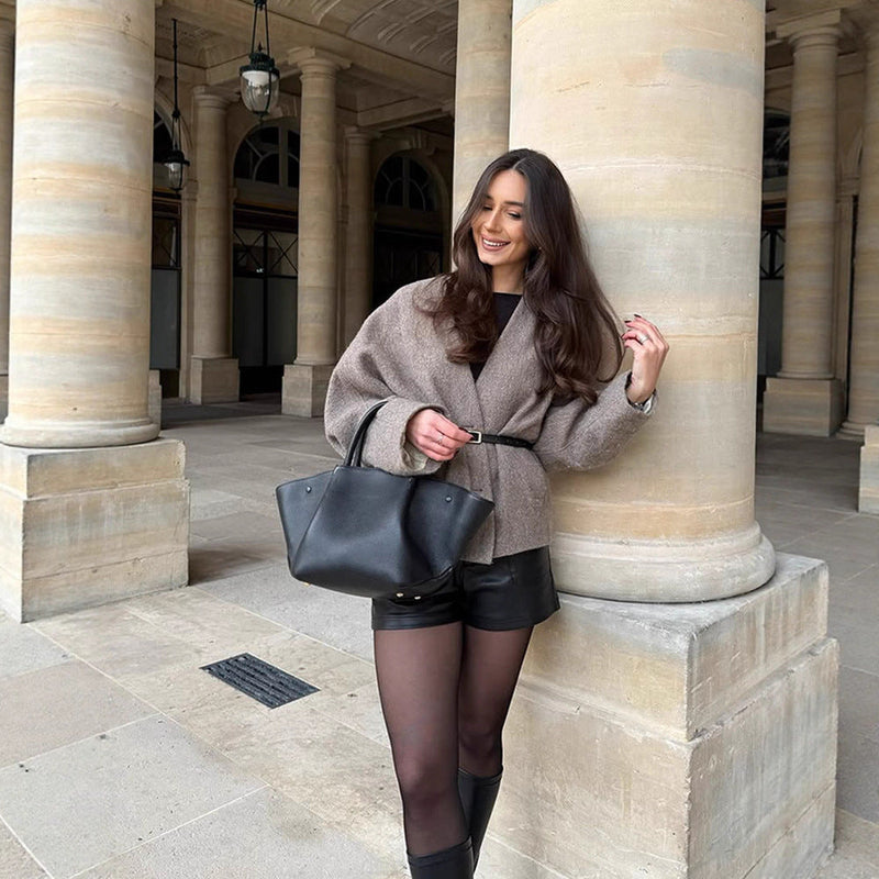 Oversized Wolljacke mit Gürtel für Damen