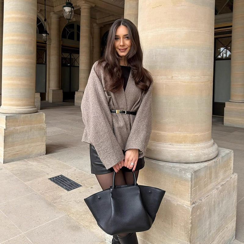 Oversized Wolljacke mit Gürtel für Damen