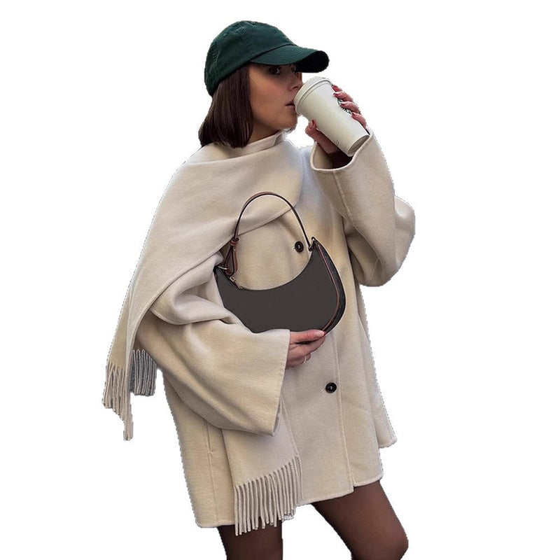 Oversized Wollmantel mit Fransen für Damen