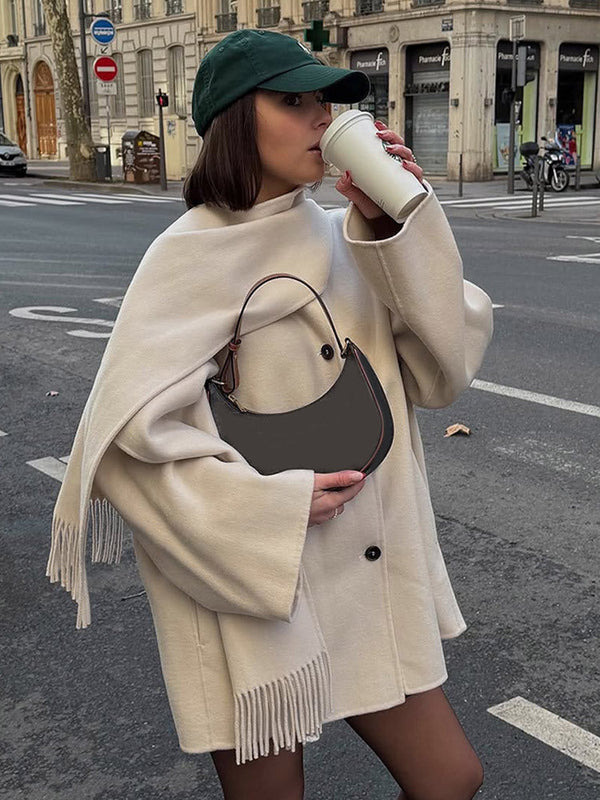 Oversized Wollmantel mit Fransen für Damen