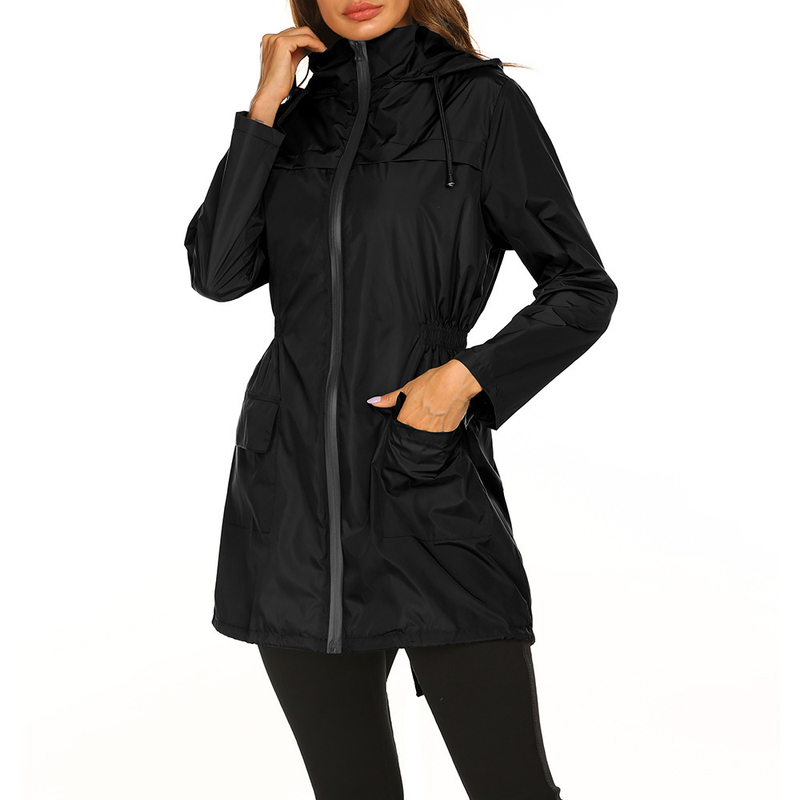 Damen Regenjacke lang mit Kapuze