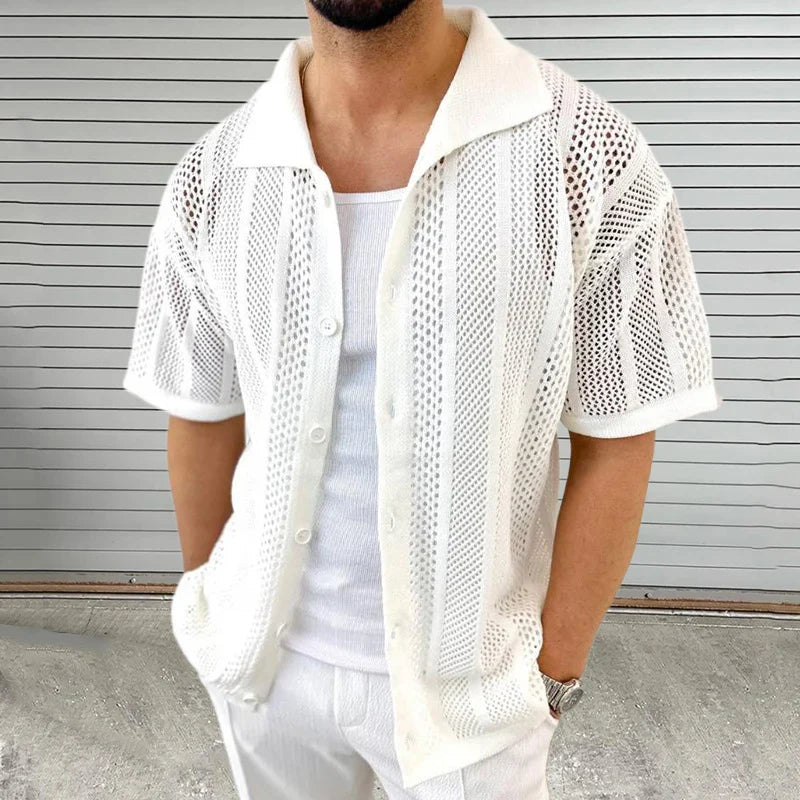 Herren-Kurzarm-Strickhemd mit Knopfleiste