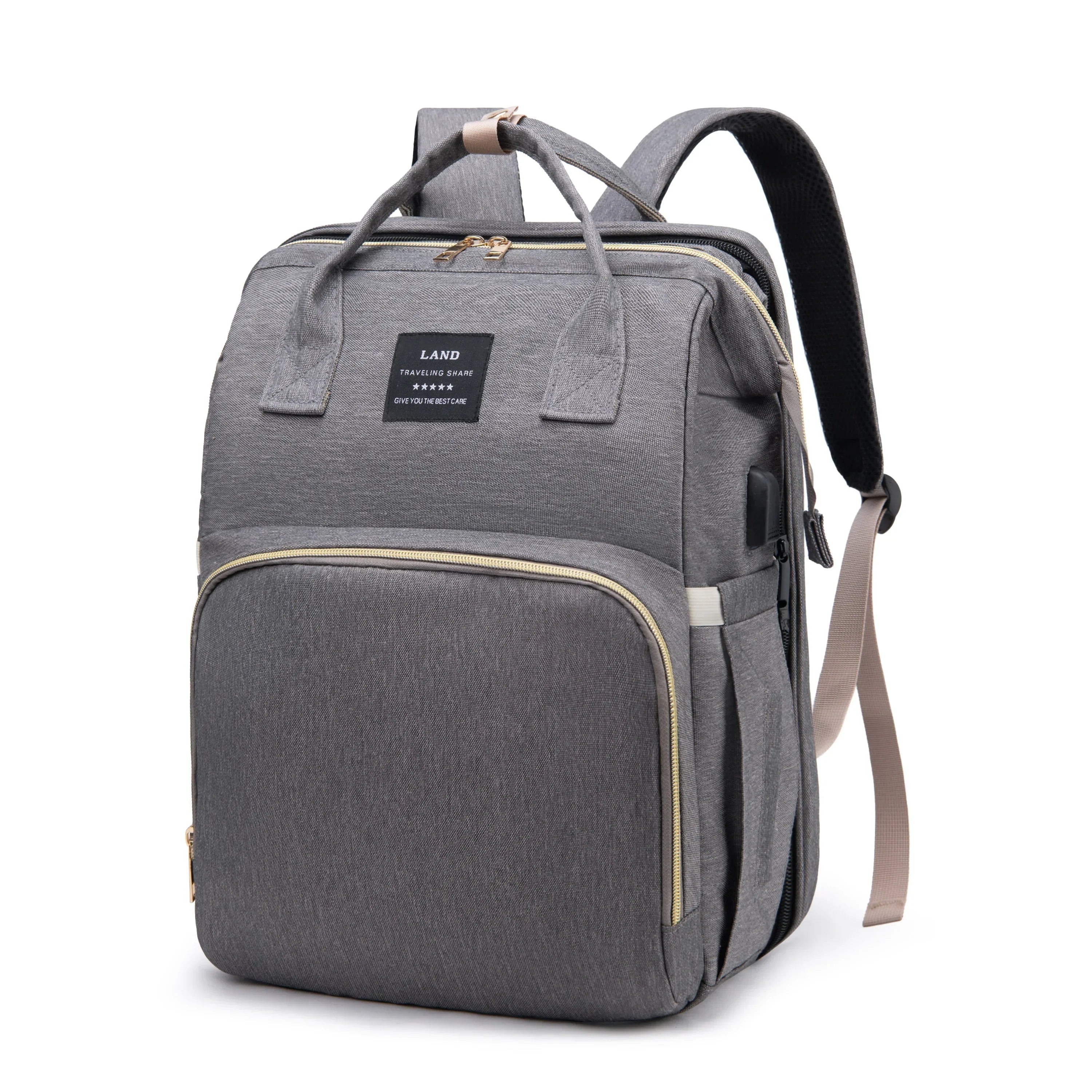 Unisex-Windelrucksack mit klappbarem Kinderbett und USB-Anschluss