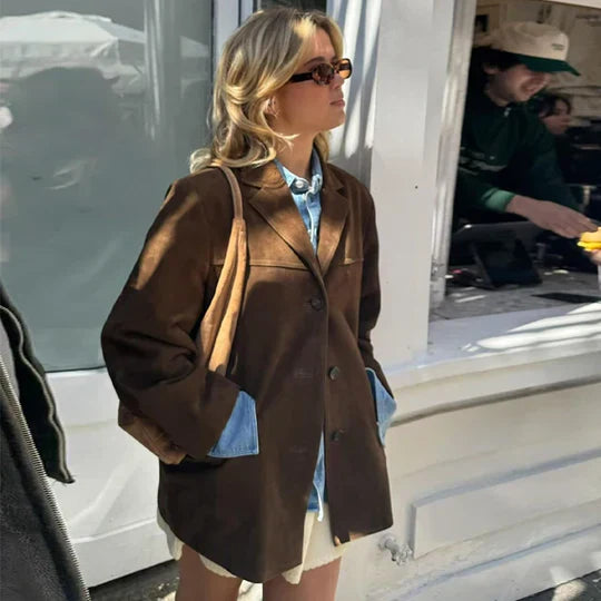 Ember - brauner Blazermantel für Damen im Retro-Look