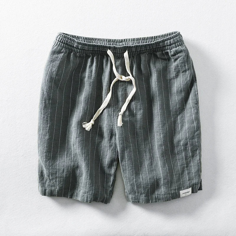 Herren-Shorts aus Baumwoll-Leinen mit Kordelzug und Nadelstreifen