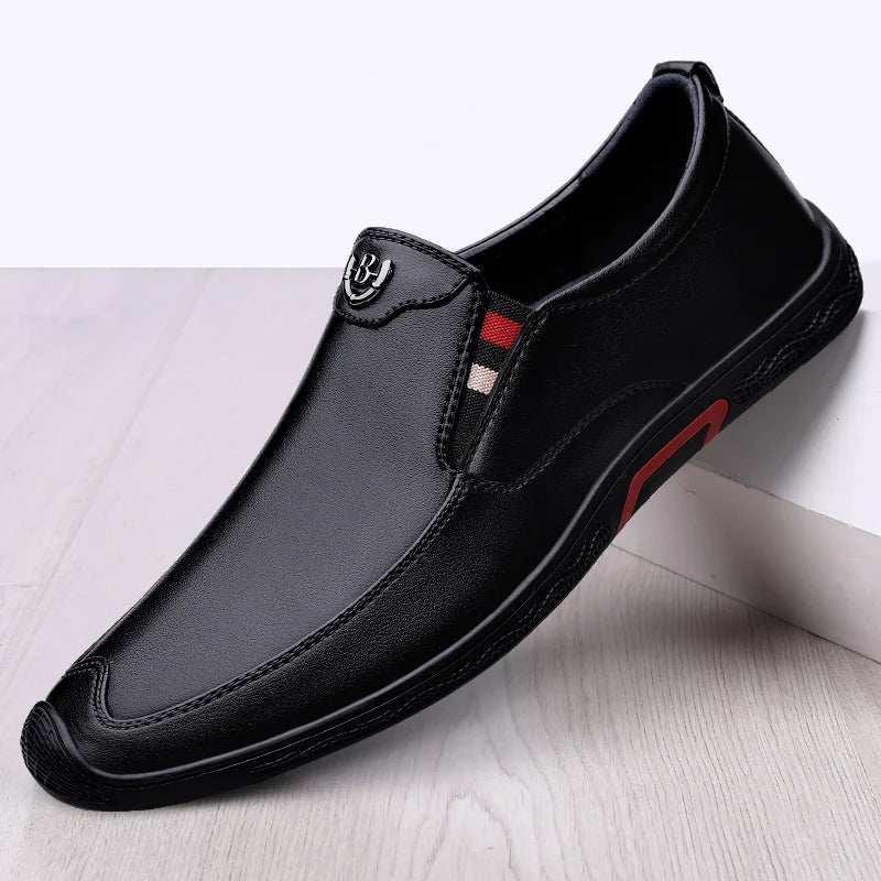Herren-Leder-Slipper mit rutschfester Gummisohle