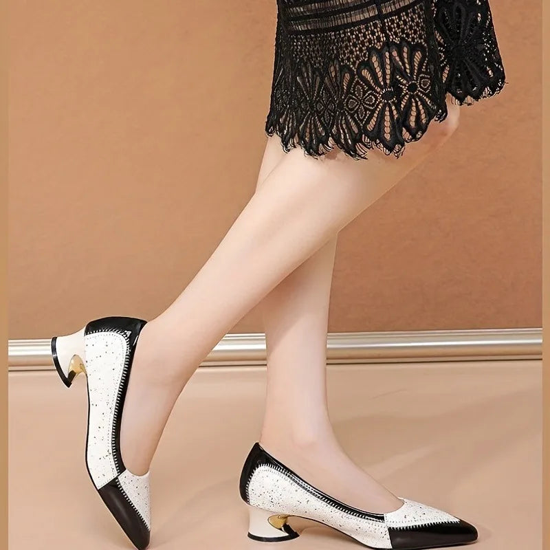 Vintage-Pumps für Damen mit mittlerem Absatz und spitzer Zehenpartie