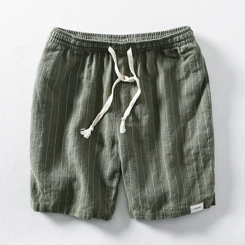 Herren-Shorts aus Baumwoll-Leinen mit Kordelzug und Nadelstreifen