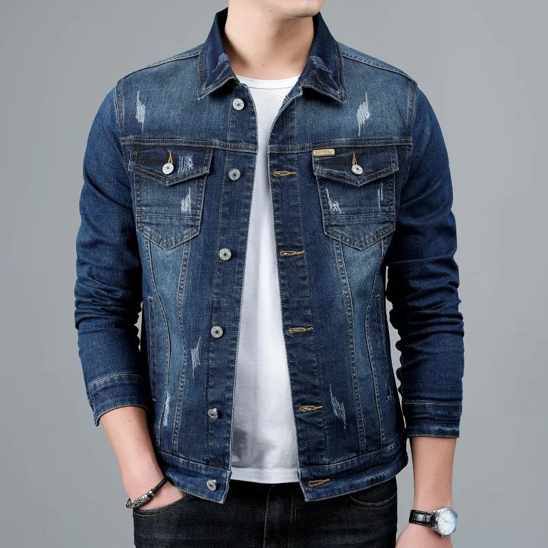 Herren-Jeansjacke mit Vintage-Waschung und Knopfleiste vorne