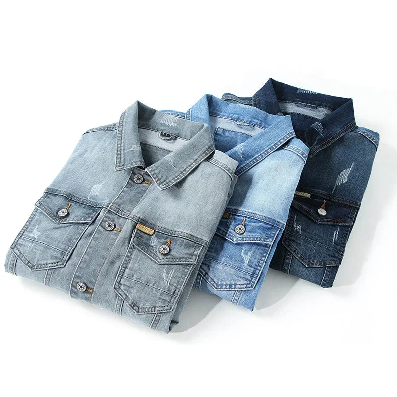 Herren-Jeansjacke mit Vintage-Waschung und Knopfleiste vorne