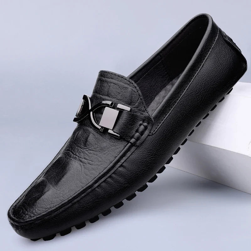 Herren-Lederhalbschuhe mit Schnalle und Gummi-Fahrsohle