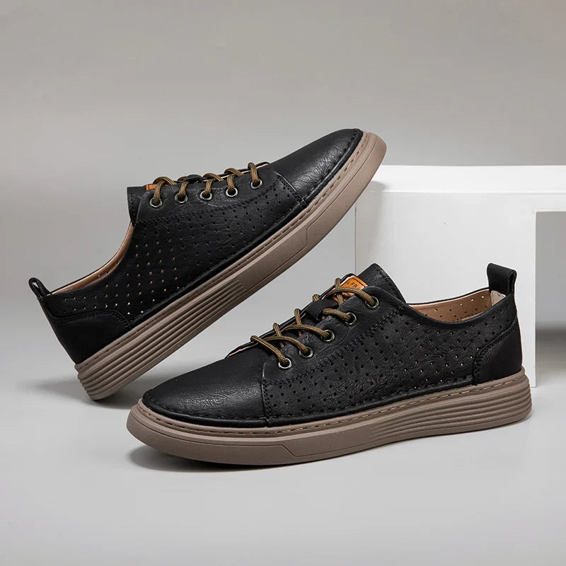 Herren-Leder-Oxford-Schuhe mit perforiertem Obermaterial und Schnürsenkeln