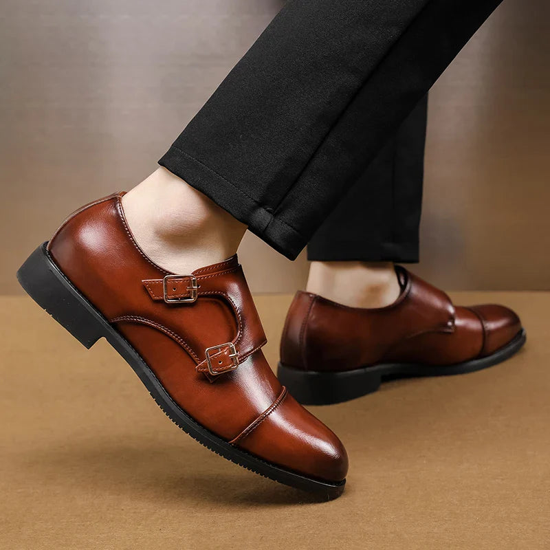Herren-Lederhalbschuhe mit doppeltem Mönchsriemen-Design