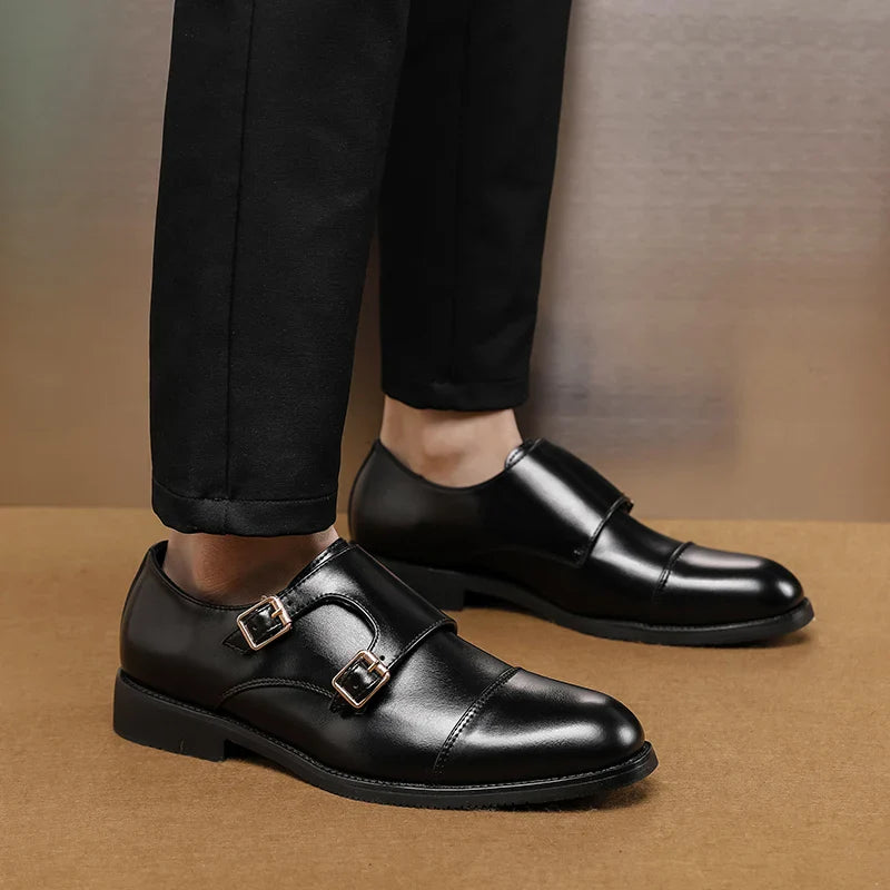 Herren-Lederhalbschuhe mit doppeltem Mönchsriemen-Design