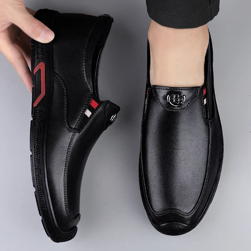 Herren-Leder-Slipper mit rutschfester Gummisohle