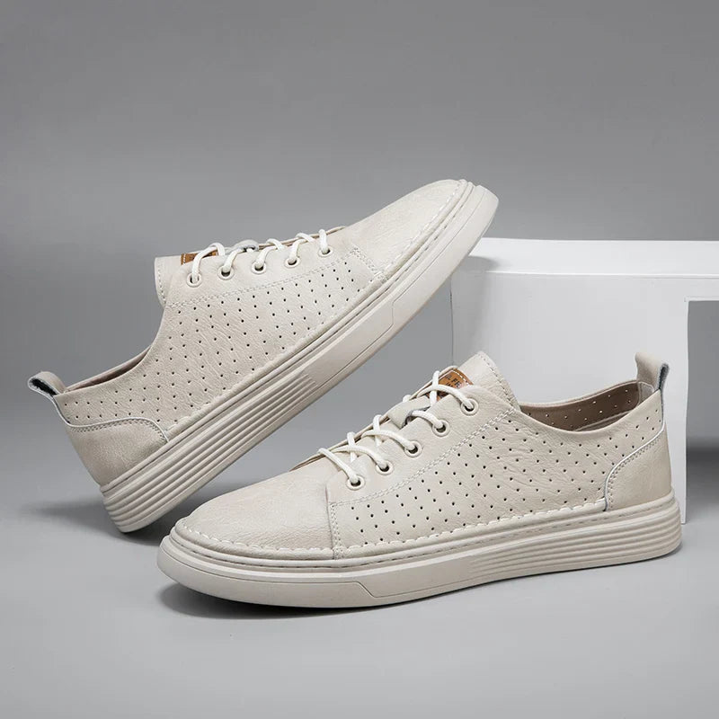 Herren-Leder-Oxford-Schuhe mit perforiertem Obermaterial und Schnürsenkeln