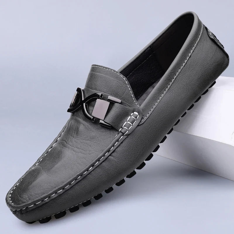 Herren-Lederhalbschuhe mit Schnalle und Gummi-Fahrsohle