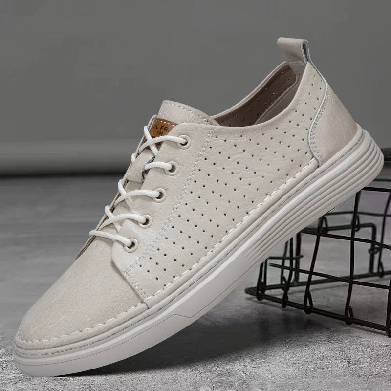 Herren-Leder-Oxford-Schuhe mit perforiertem Obermaterial und Schnürsenkeln