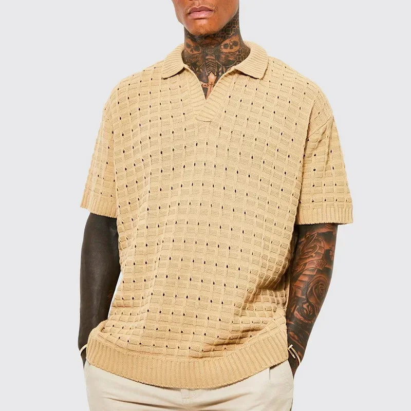 Herren-Strickpoloshirt mit kurzen Ärmeln und offenem Kragen