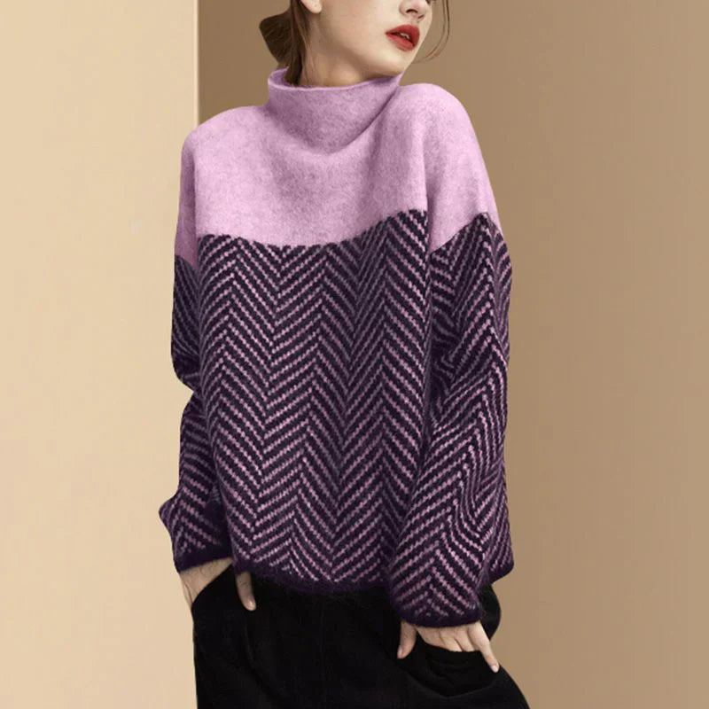 Livia - Pullover mit fischgrätenmuster und hohem kragen