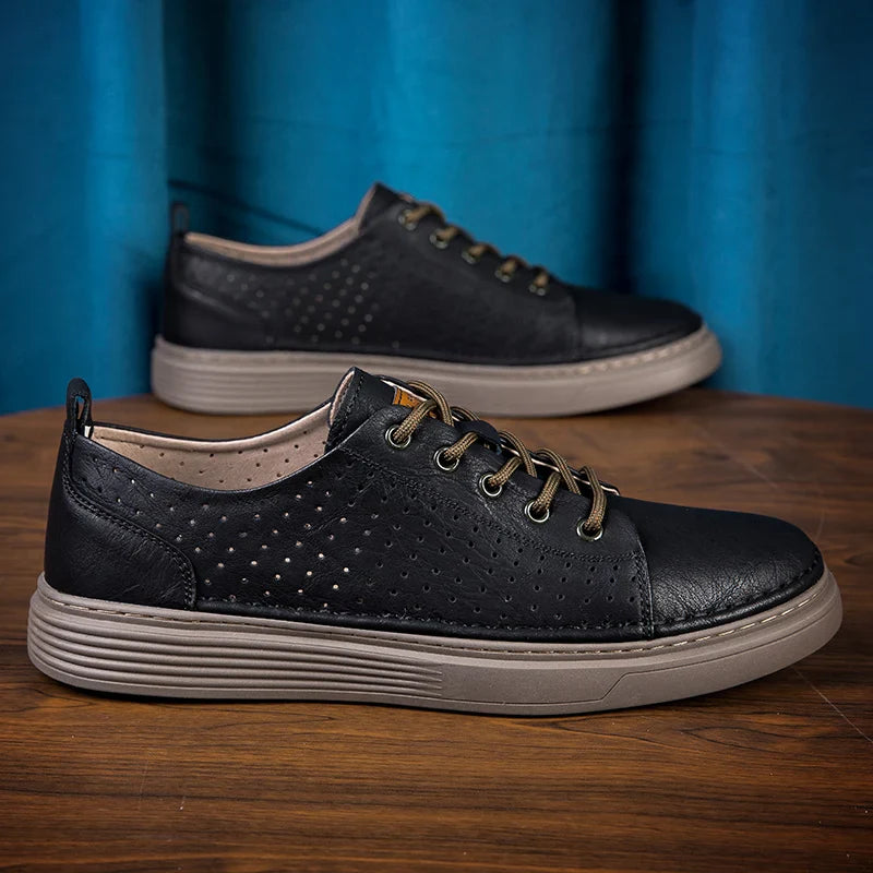 Herren-Leder-Oxford-Schuhe mit perforiertem Obermaterial und Schnürsenkeln