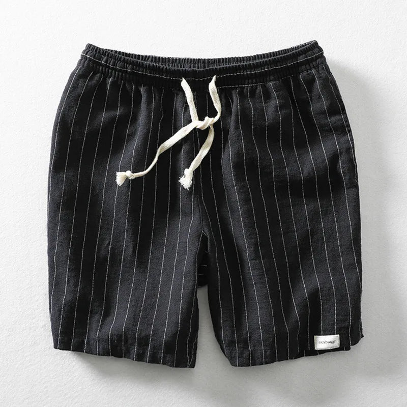 Herren-Shorts aus Baumwoll-Leinen mit Kordelzug und Nadelstreifen