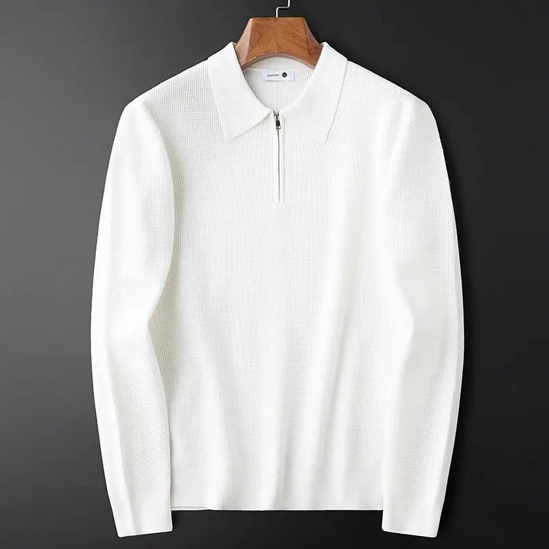 Herren Pullover mit Viertelreißverschluss - Weiches Waffelstrick-Oberteil