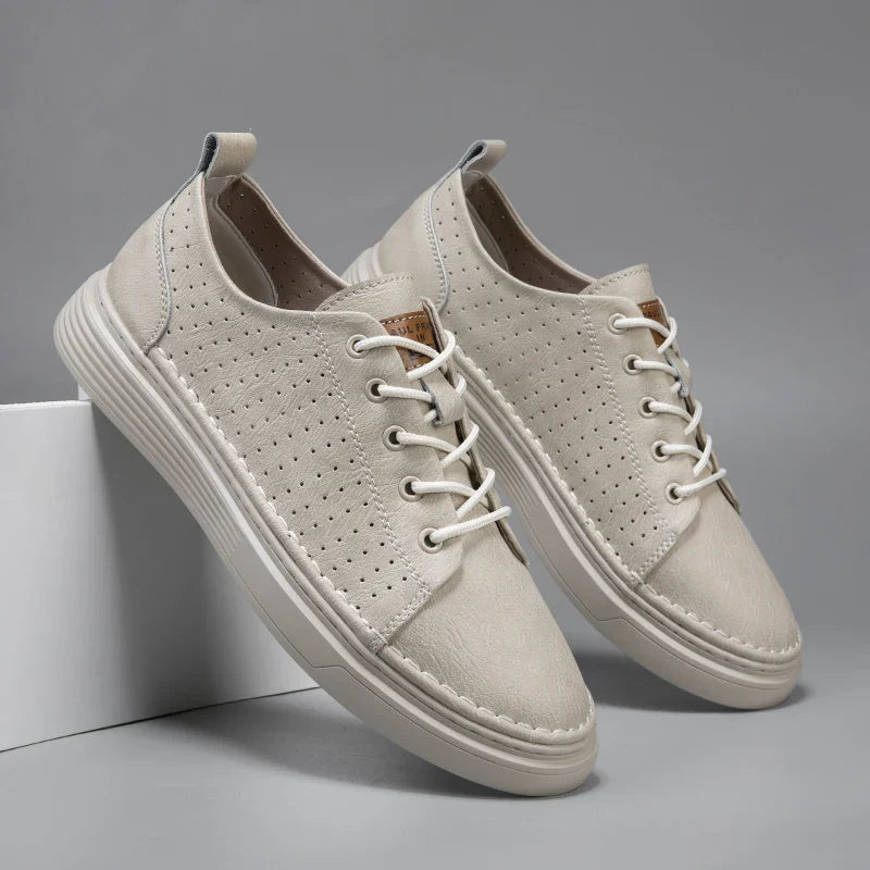 Herren-Leder-Oxford-Schuhe mit perforiertem Obermaterial und Schnürsenkeln