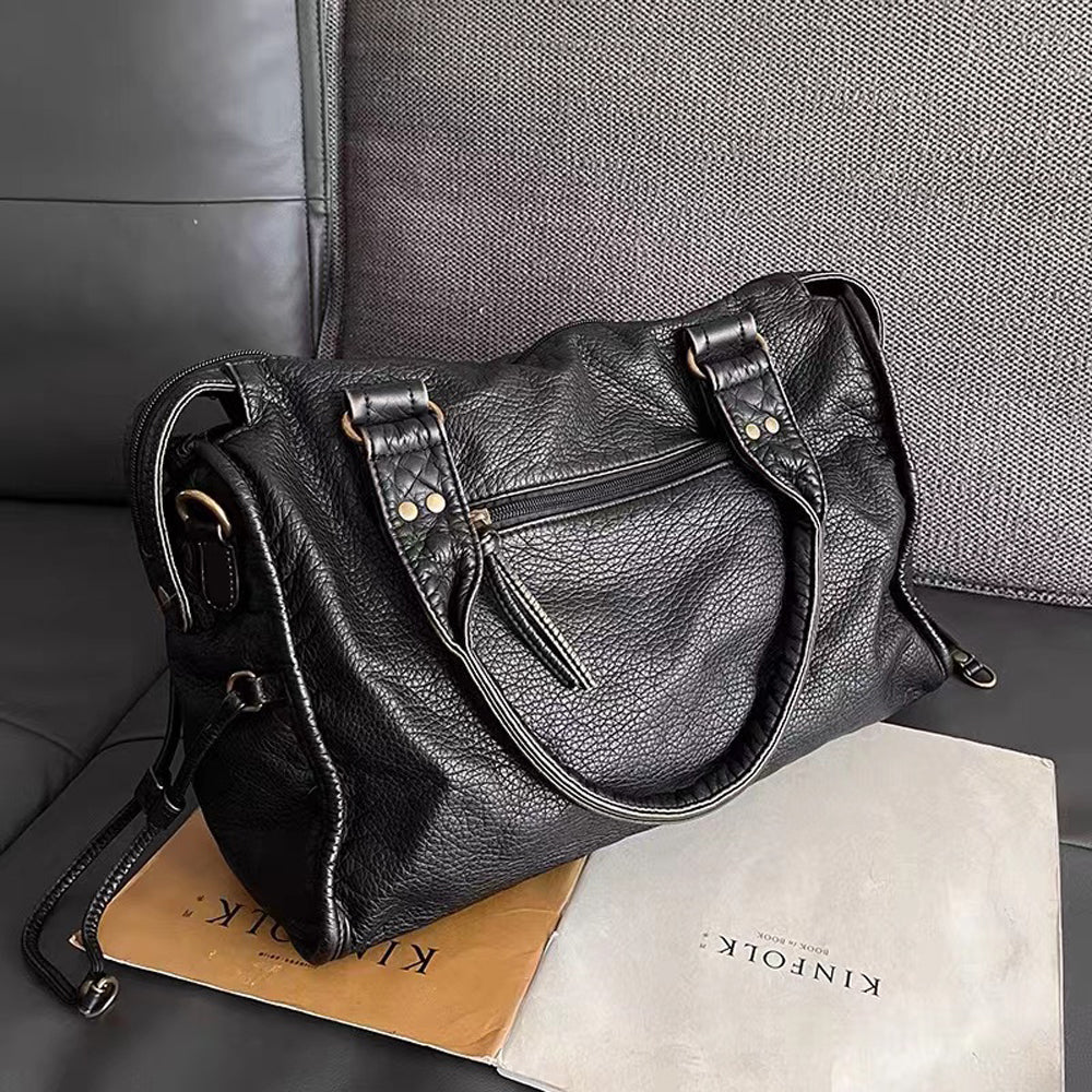 NoirLuxe - Luxuriöse schwarze Lederhandtasche