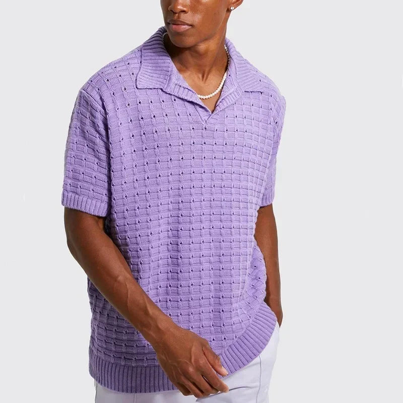 Herren-Strickpoloshirt mit kurzen Ärmeln und offenem Kragen