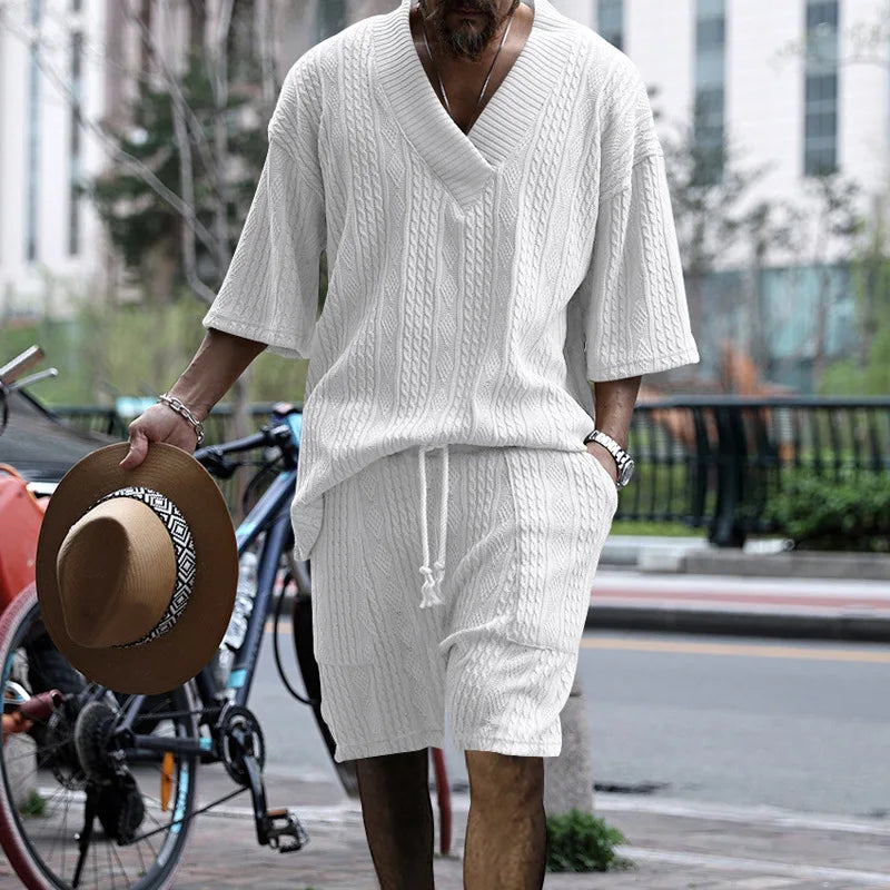 Herren-Sommer-Lounge-Set mit Jacquard-Oberteil und Shorts