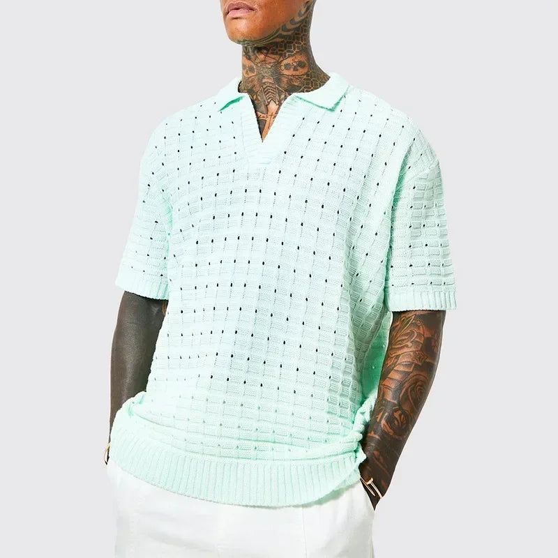 Herren-Strickpoloshirt mit kurzen Ärmeln und offenem Kragen