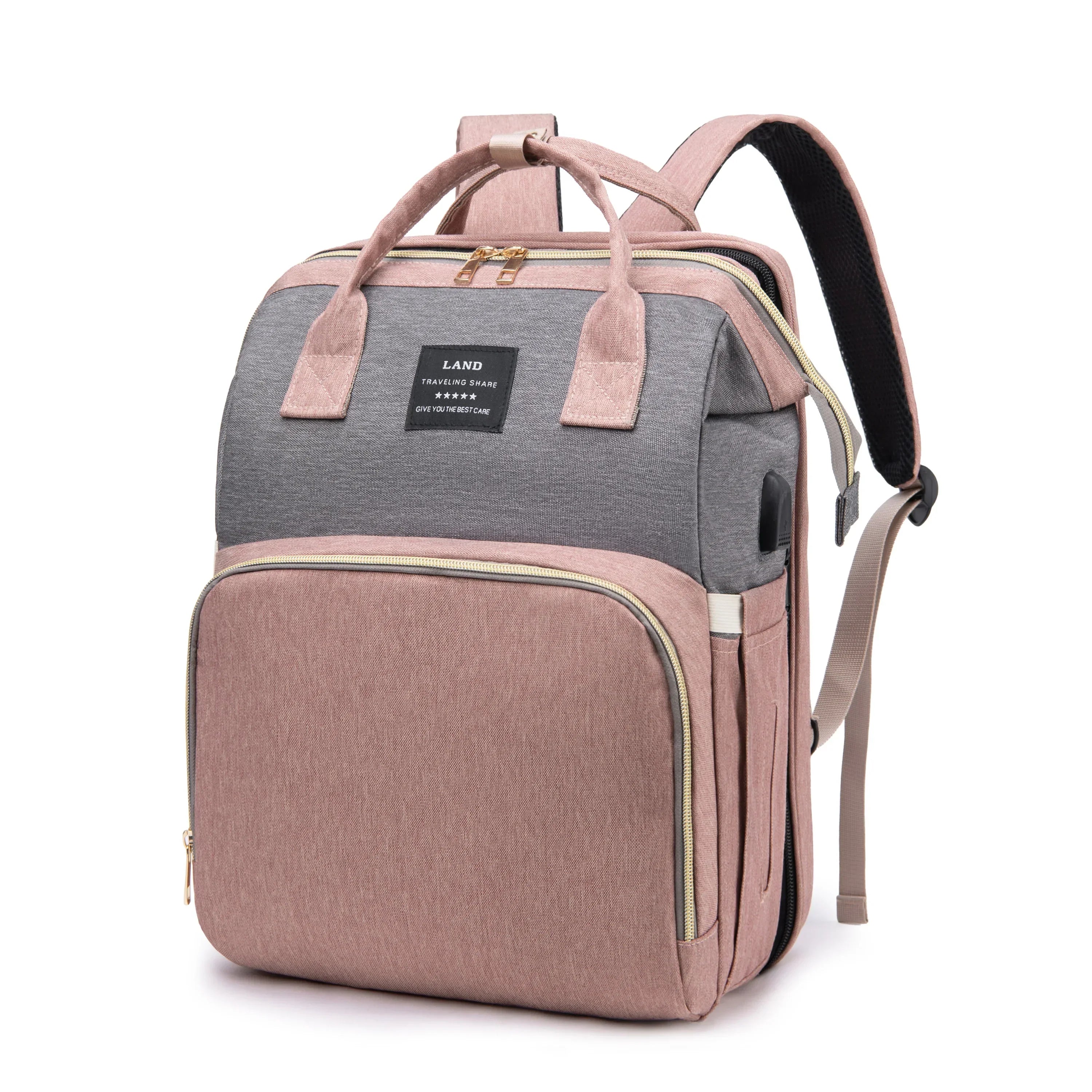 Unisex-Windelrucksack mit klappbarem Kinderbett und USB-Anschluss