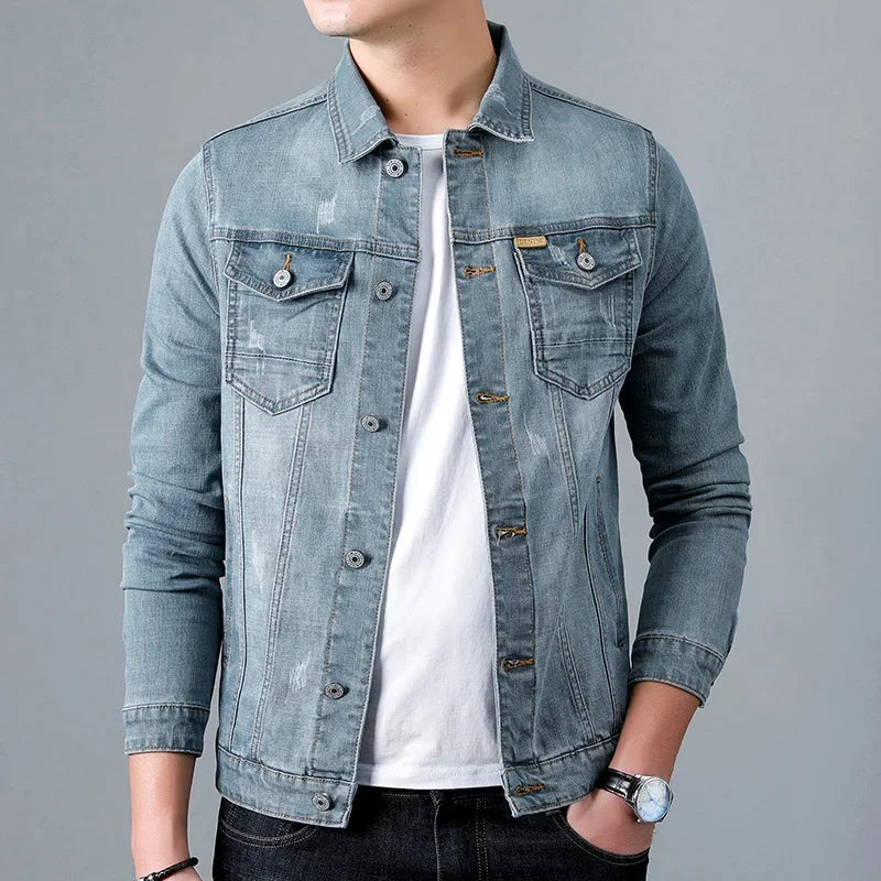 Herren-Jeansjacke mit Vintage-Waschung und Knopfleiste vorne